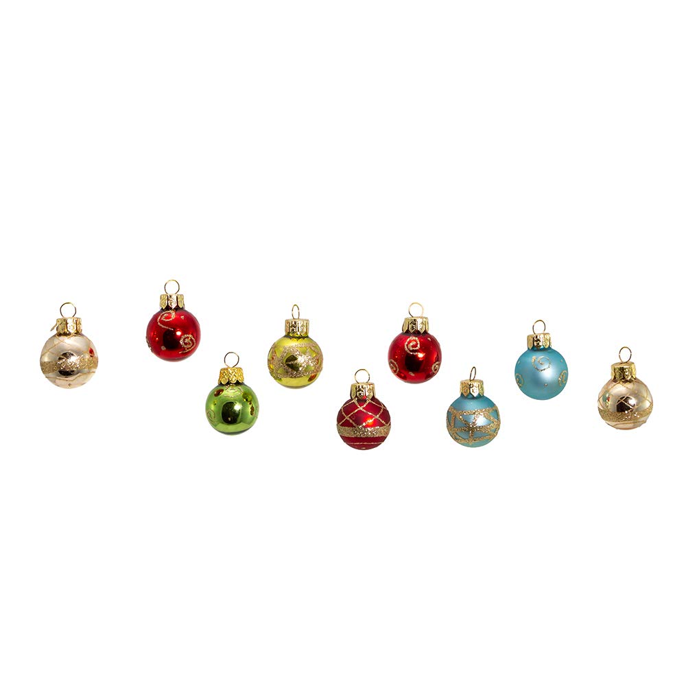 Kurt Adler Petite Treasures Multi Color Ball Christmas Ornament, Set of 9, 1 inch (C1899)