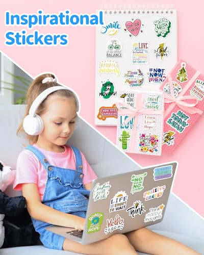 300 PCS Inspirational Stickers for Adults, Scrapbook Vision Board Supplies Motivational Stickers for Water Bottles Laptop, Positive Mental Health Quote Vinyl Stickers for Teens Kids Teachers Students