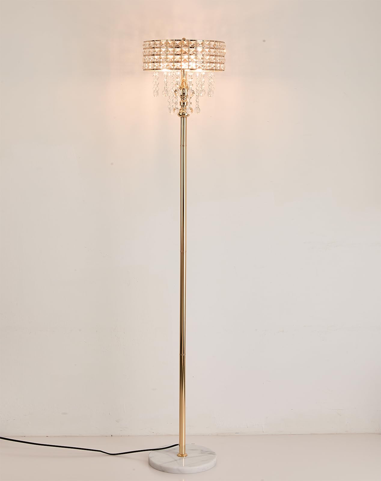 beaysyty Modern Elegance K9 Clear Glass Crystals Floor Lamp, Crystal & Glass 3-Lights Standing Light, Reading Corner Lamp for Office Cafe, Den, Living Room Bedroom (Gold)