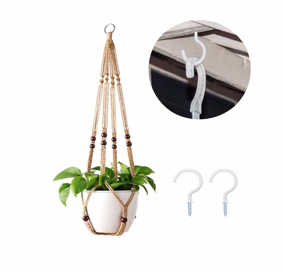 AKEIE Macrame Plant Hanger 3 Pack Indoor & Outdoor Wall Hanging Planter + 3 Hooks Hanging Planters Basket Cotton Rope 4 Legs 35 Inch Used for Herbs Ferns Ivy Crawling Plants Hanging Planters(Brown)