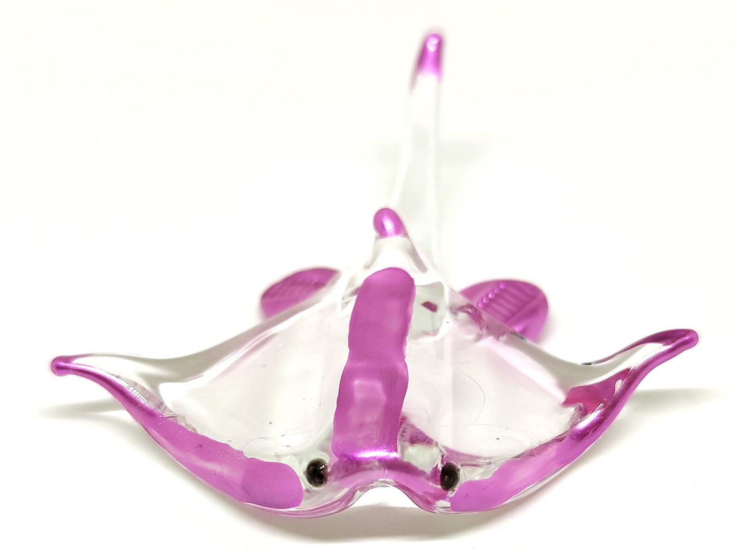 Sansukjai Manta Ray Figurine Handmade Glass – Tiny Blown Glass Animal – Miniature Collectible Sculpture – Unique Ocean Décor Gift (Clear Purple)