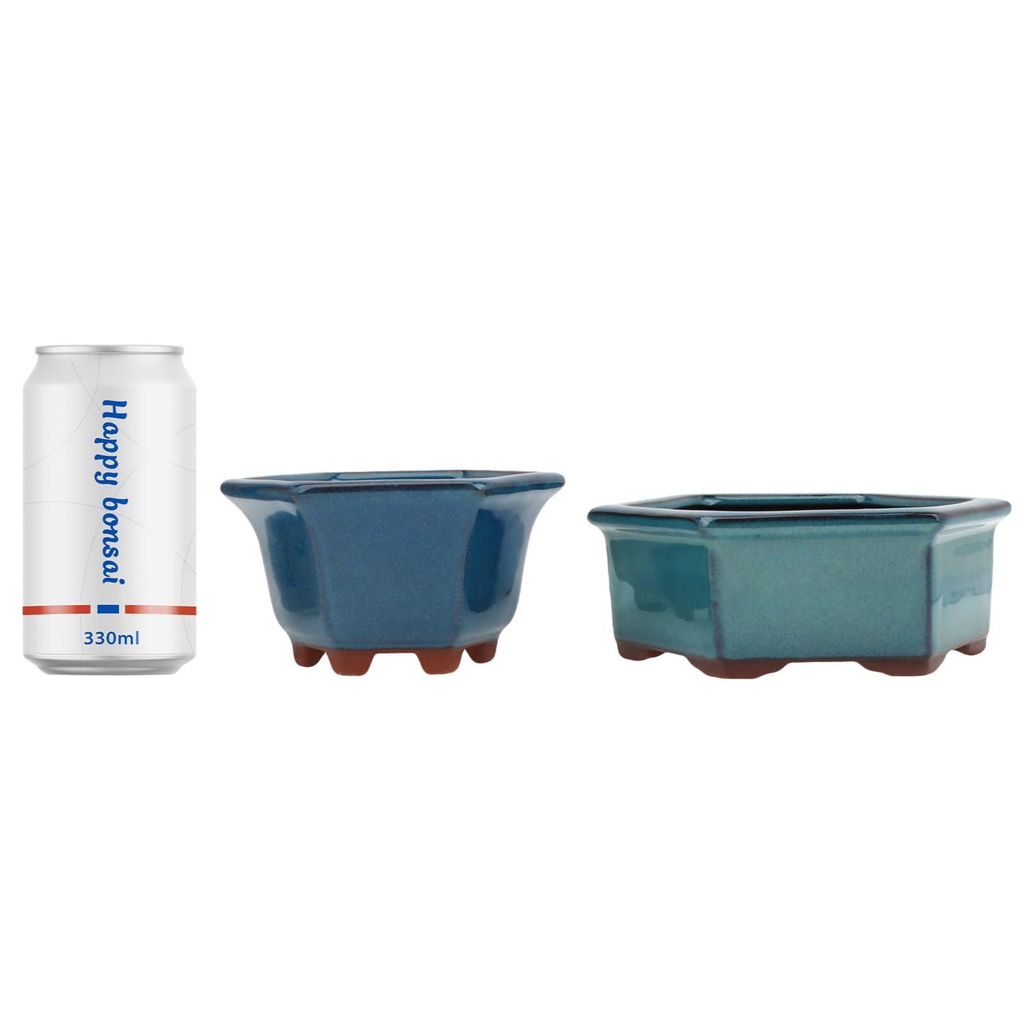 Bonsai Planter 2pc Small Succulent Glazed Pots 4.9" and 6.1" + 6 Soft Mesh Drainage Screens