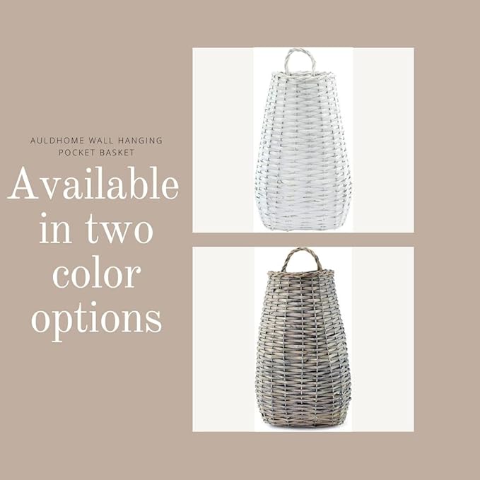 AuldHome Design Wall Hanging Baskets; Woven Wicker Rustic Farmhouse Gray Washed