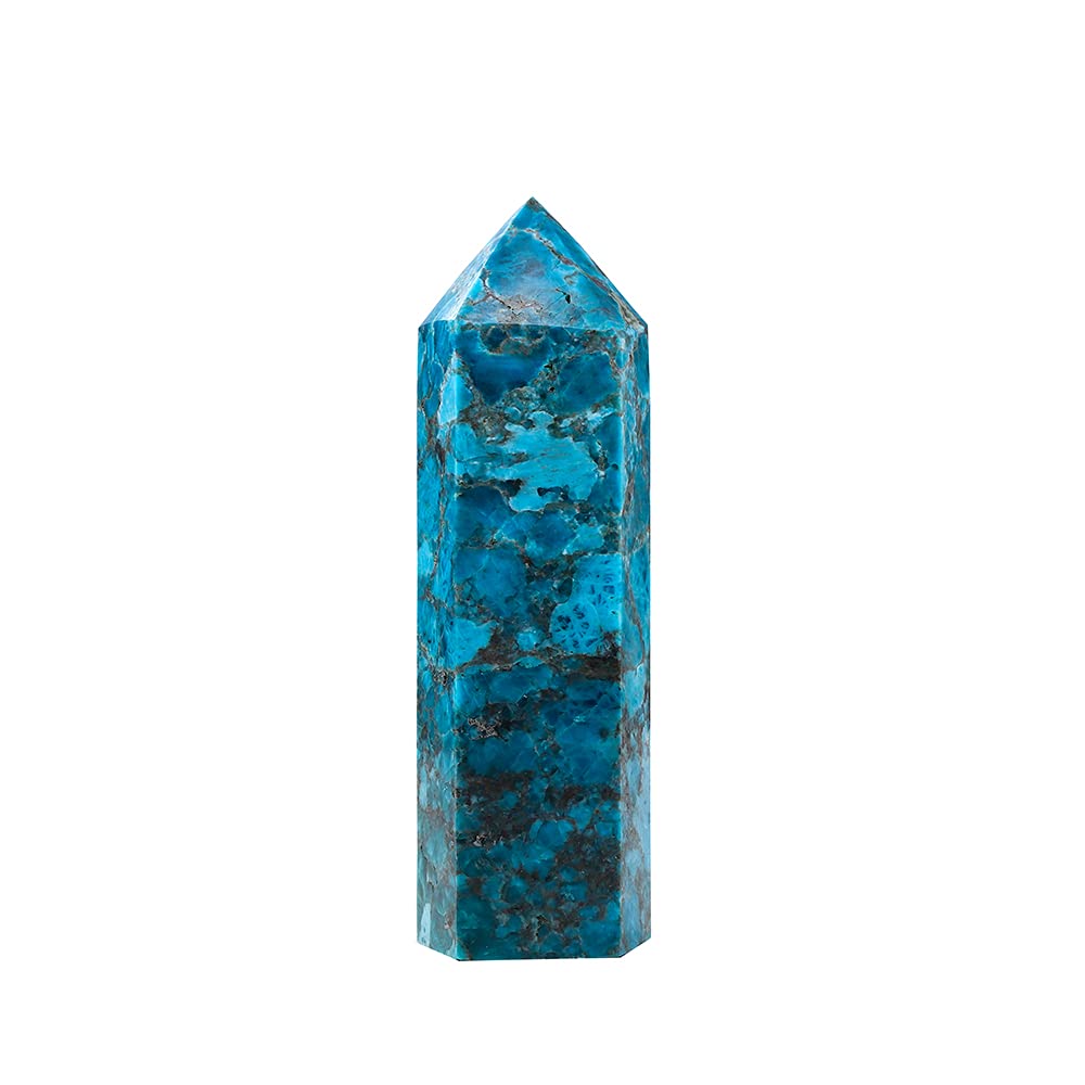 Runyangshi Large Blue Apatite Natural Healing Crystal Wand 4.72"-5" Crystals Tower 6 Faceted Single Point Crystal Prism Wand Natural Stones for Meditation Reiki Chakra Therapy Home Decor Gift