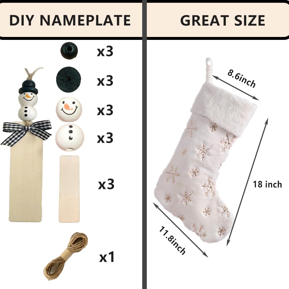 AOGU 3 Pack 22 Inch Faux Fur Sequin Snowflake Christmas Stockings Snowy White Christmas Stockings Hanging Ornaments Candy Gift Bags for Christmas Decorations