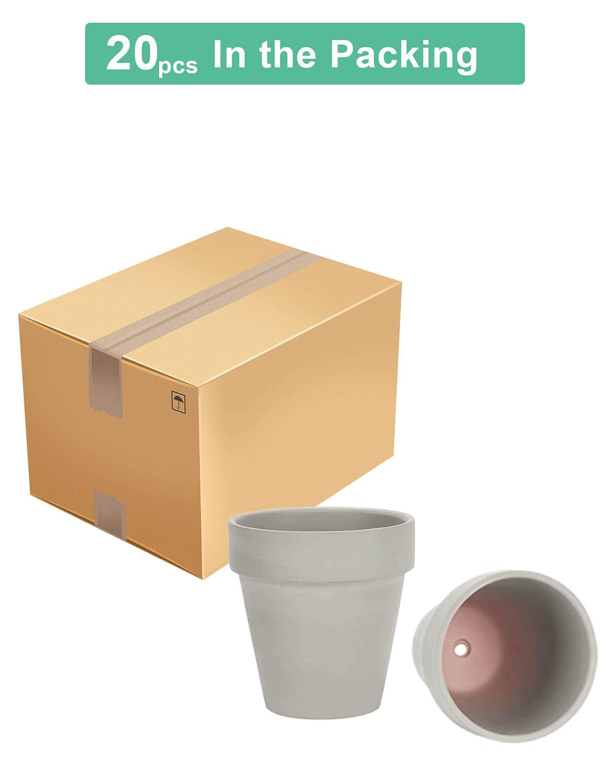 vensovo 3 Inch Grey Terra Cotta & Terracotta Pots with Drainage - 20 Pack Clay Flowerpots, Succulent Nursery Planter Great for Plants, Crafts, Wedding Favor