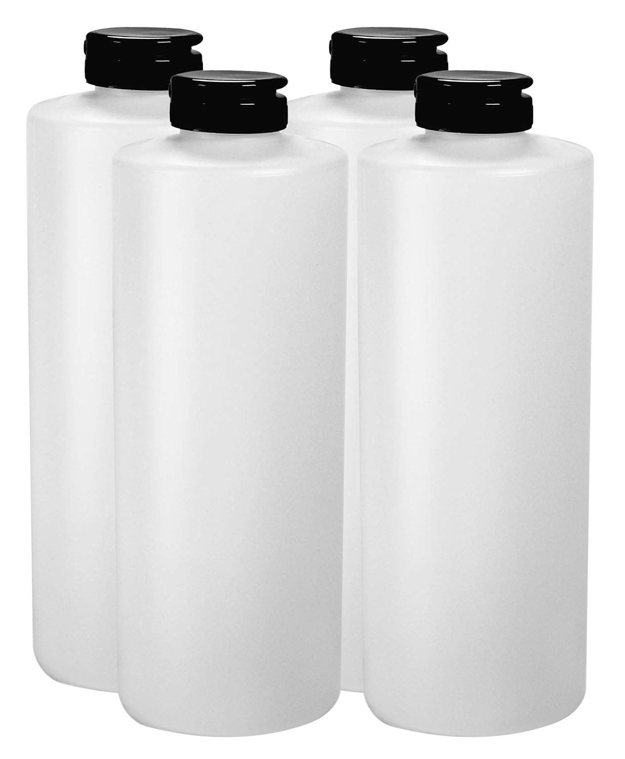 Pinnacle Mercantile Plastic Condiment Squeeze Bottles Dispensing with Black Flip Top Hinged Cap Large 32 oz Empty Set of 48