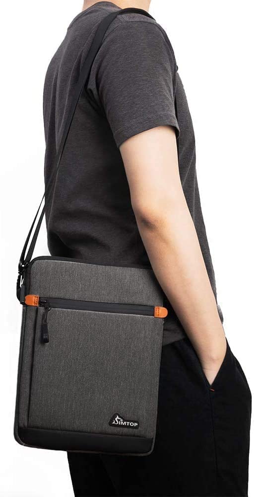 SIMTOP Tablet Sleeve Bag 12.9 Inch, iPad Pro (2018-2023),ipad carrying case with Shoulder Strap, ipad accessories Briefcase messenger bags Waterproof Microsoft Surface Go,Dark Grey