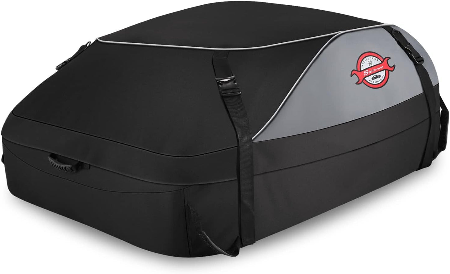 Sailnovo Car Rooftop Cargo Carrier Roof Bag 15 Cubic Feet Waterproof Roof Top Cargo Carrier fit Vehicle with Without Luggage Rack, Soft Shell Roof Cargo Box with Tie-Down Strap, Door Hook, Storage Bag