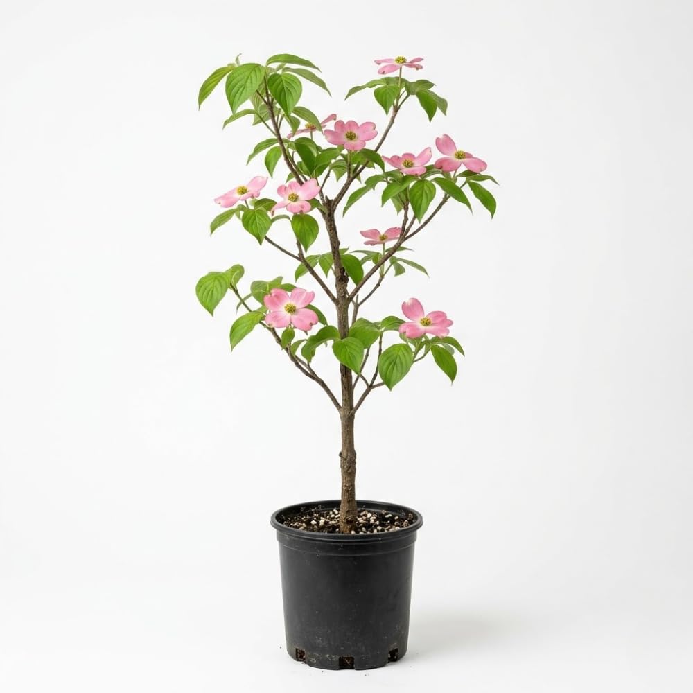 Pink Dogwood Tree Live Plant, 12-18 Inch Tall in Quart Pot, Pink Flowering Ornamental Tree, Cold-Hardy Flowering Shrub for Sun or Shade