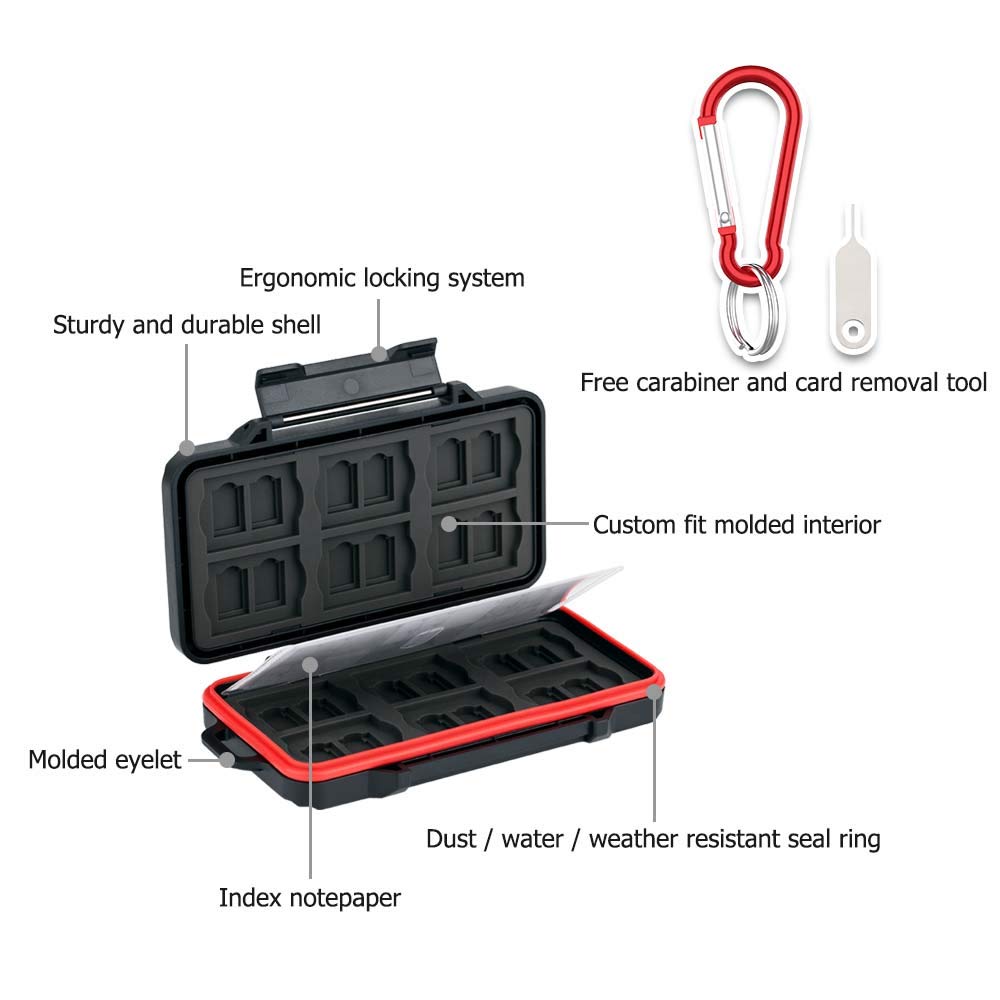 PROfezzion 48 Slots Universal Weatherproof Memory Card Carrying Case Anti-Shock Storage Holder for SD Micro SD CF Cfast XQD Nano Sim Huawei Nano Memory MSD TF CompactFlash Cfexpress SDXC SDHC Cards