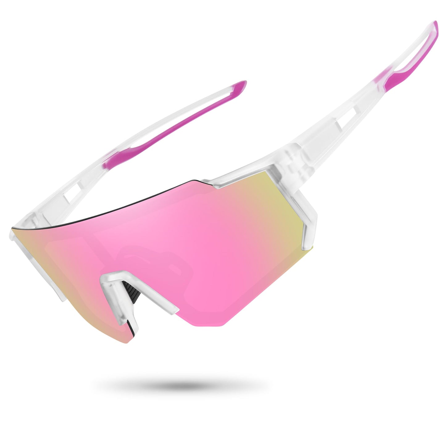 STORYCOAST Polarized Sports Sunglasses for Men Women,Driving Fishing Cycling Mountain Bike Sunglasses UV400 Protection Clear Frame-Pink Mirror Lens