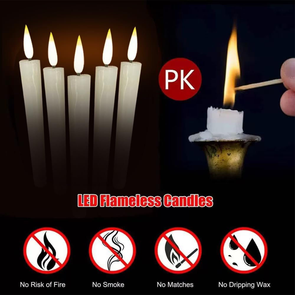 24 Pcs Flameless LED Taper Candle Battery Operated Flickering LED Candle with Warm Light for Church Valentines,Wedding, Halloween, Christmas, Battery Not Included