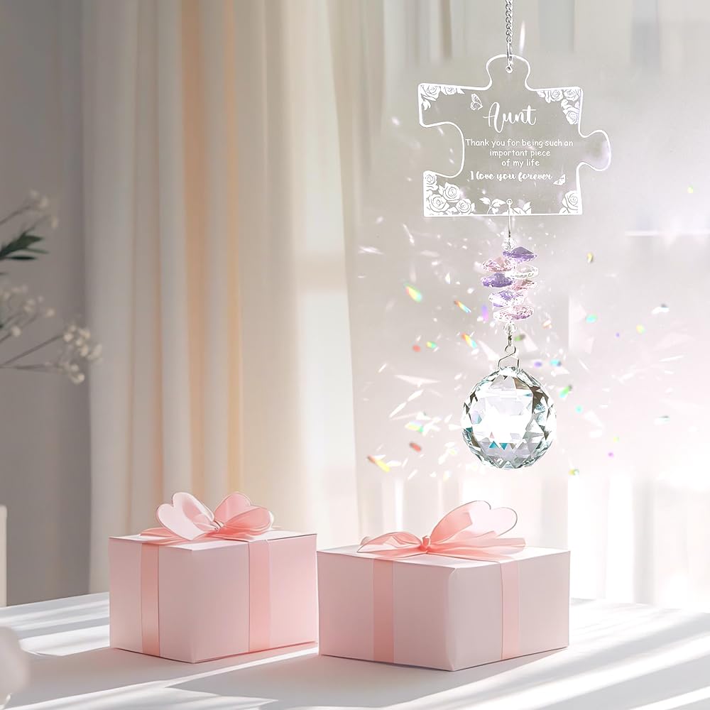 Love Aunt Gifts, Aunt Birthday Gifts from Niece, Engraved Crystal Puzzle Piece Suncatcher, Sun Catchers for Windows Hanging Decoration