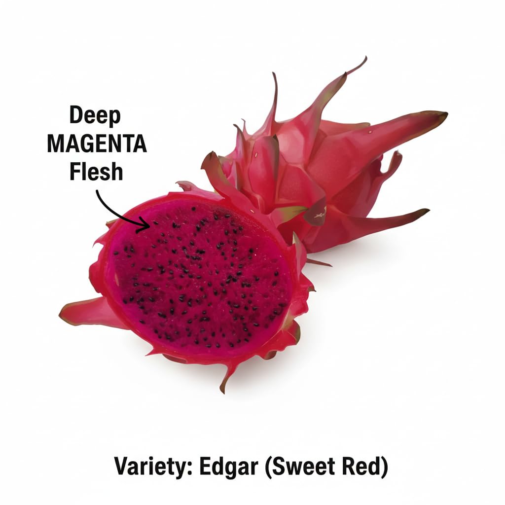 2 Edgar Dragon Fruit Plants (Hylocereus sp.) - Live Rooted Starters (4-6 Inches) - Sweet Red Flesh Pitaya Cactus - Self-Pollinating Vine for Home Gardens