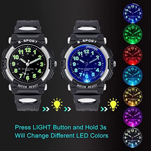 Juboos 7 Color Kids Watches,Children Analogue Quartz Watch for Boys Girls Kids Waterproof Time Teach Watches, Sport Outdoor Wrist Partner 5-16