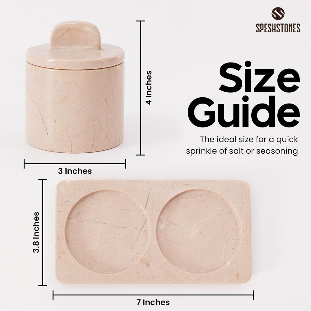 SPESHSTONES Marble Salt Cellar Beige 4 Inch Salt Jar with Lid, Table Salt Containers for Countertop, Salt Dish, Salt Holder, Spice Jars, Sugar Bowl, Seasoning Container Set of 2, Salt Dispenser
