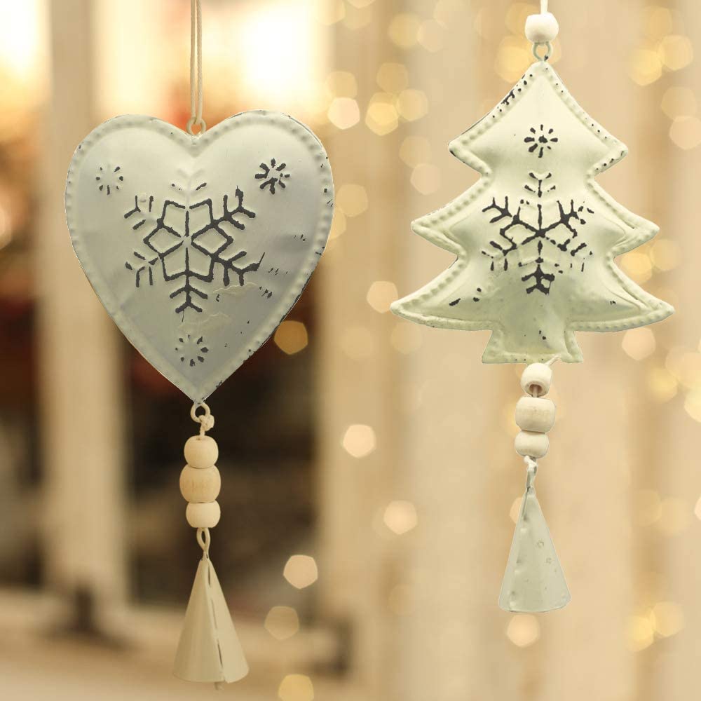 Clearance Farmhouse Ornaments White Rustic Galvanized Primitive Christmas Tree Decor 3D Pedant Chimes Hangings Home Arch Fireplace Decoration Indoor Outdoor (6 pcs Metal Farm House pedants)