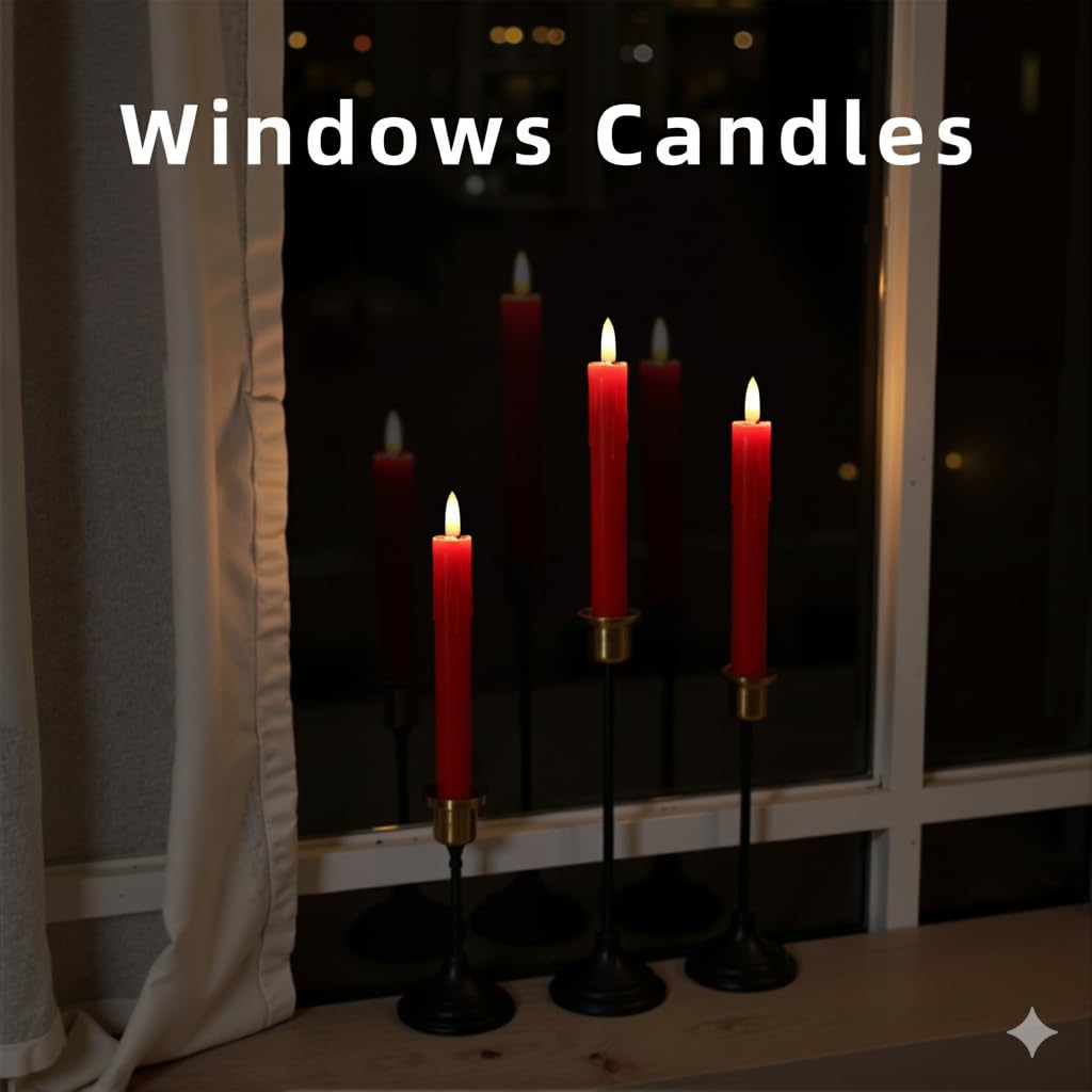 SUNGEGE 6.7 Inch LED Candles Battery Operated, Flameless Candles with Flickering 3D Flame, Led Candle Sticks Safe for Windowsill Wedding Home Christmas Decor, Red, Set of 6