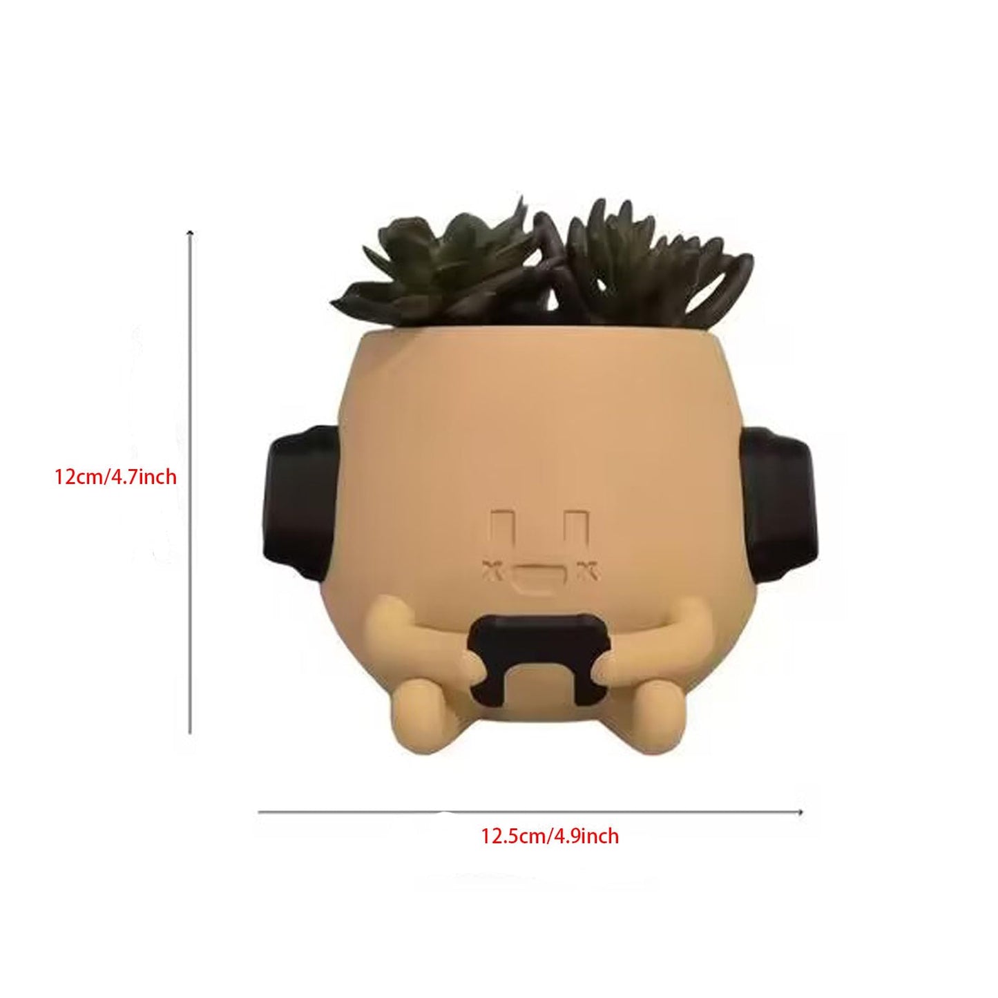 Heuvcnsr Cute Resin Flower Head Planters, Smily Face Planter Pots for Indoor Plants, Sit Headphone Smiley Face Succulent Flower Pots with Drainage Hole, Gift Ideai for Birthday