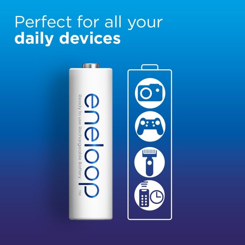 eneloop, AA/Mignon, Rechargeable Battery, Pack of 8, Capacity of 2000 mAh, Ready-to-Use Ni-MH Batteries, 2000 Recharge Cycles, Plastic Free Packaging, Standard, White