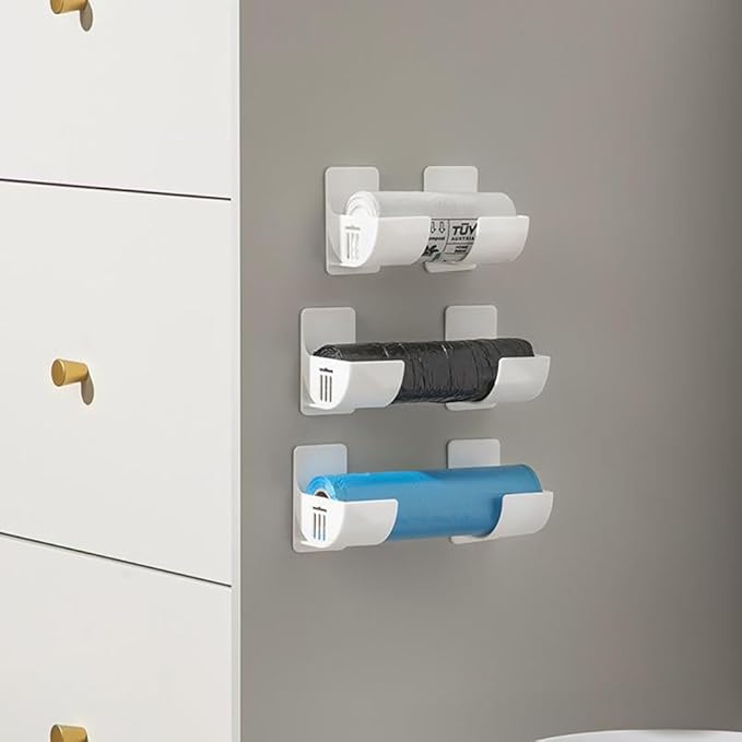 4 Pcs No Punching Trash Bag Dispenser Plastic Bag Holder, Wall Mounted Plastic