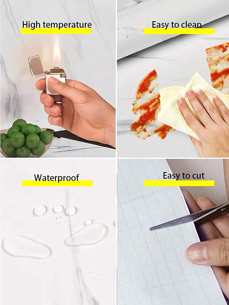 Glossy Marble Paper Granite Gray/White Wallpaper Peel and Stick Wallpaper Self Adhesive Removable Wallpapers 15.8″ ×118″ Waterproof Countertop Paper for Cabinet Countertop Furniture Kitchen Viny Film