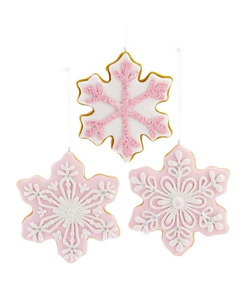 Kurt S. Adler Claydough Christmas Tree Ornaments Holiday Decoration Gingerbread Peppermint Candy (4.5" Set of 3 Pink White Snowflake Claydough Cookie Ornaments Glitter Decoration T2877)