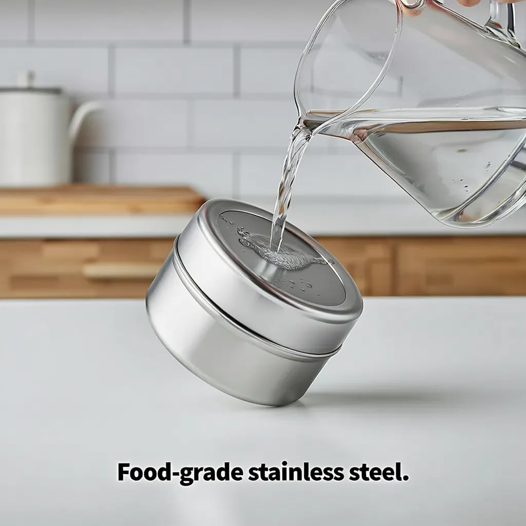 Magnetic Spice Jars with Lid - 4 Pack Stainless Steel, Strong Hold for Fridge & Grill, Adjustable Sprinkle, Easy Refill (Silver)