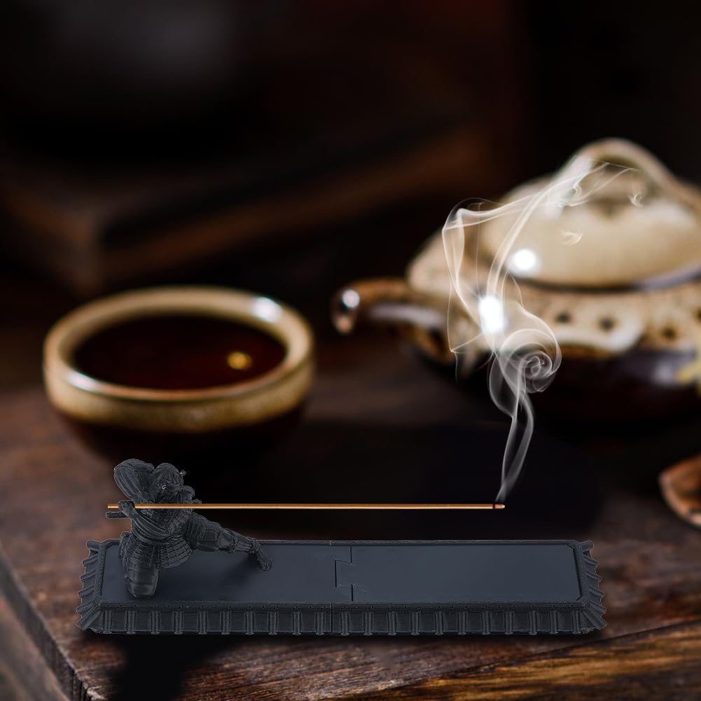 DICOSMETIC Incense Holder Samurai Incense Burner Black Incenses Holder with Storage Box Ash Catcher Warrior Incenses Burner for Aromatherapy Meditation Yoga Room Decor