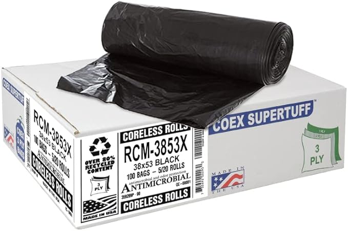 Aluf Plastics 44 Gallon 1.5 MIL Black Heavy Duty Trash Bags