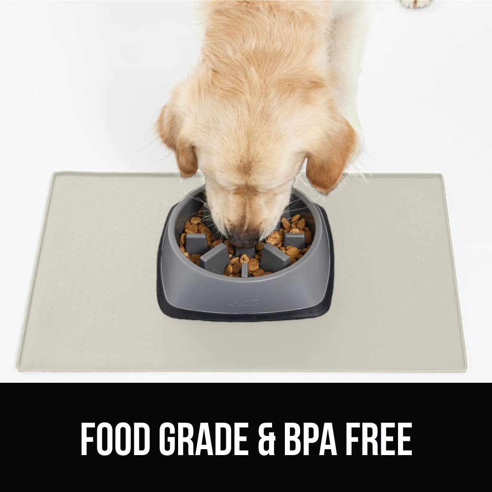 GORILLA GRIP 100% Waterproof Raised Edge BPA Free Silicone Pet Feeding Mat, Dog Cat Food Mats Contain Spills Protects Floors, Placemats for Cats and Dogs Water Bowl, Pets Accessories 16x10, Cream