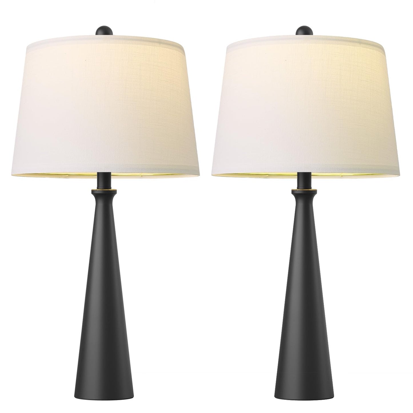 Oneach 25.75" Modern Table Lamp Set of 2, Bedside Lamps with USB Ports, Black Nightstand Lamps Set for Living Room Bedroom House Bedside Home Office Family