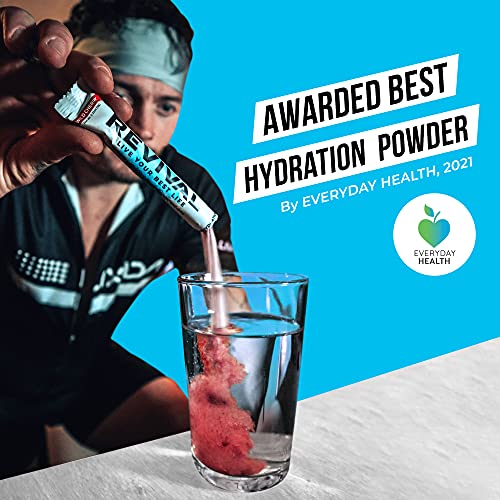 Revival Rapid Rehydration Electrolytes Powder - High Strength Vitamin C, B1, B3, B5, B12 Supplement Sachet Drink, Effervescent Electrolyte Hydration Tablets - 12 Pack Assorted Flavours