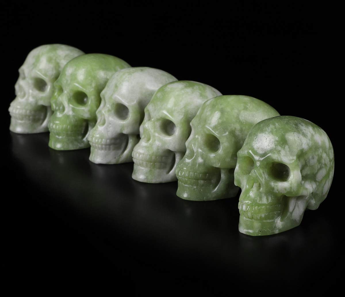 Skullis 2.0" Chinese Picasso Crystal Skull, Hand Carved Gemstone Fine Art Sculpture, Reiki Healing Stone Statue.1027