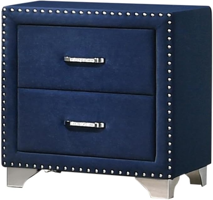 Pemberly Row 2-Drawer Velvet Upholstered Nightstand, Pacific Blue, 25.5" H x