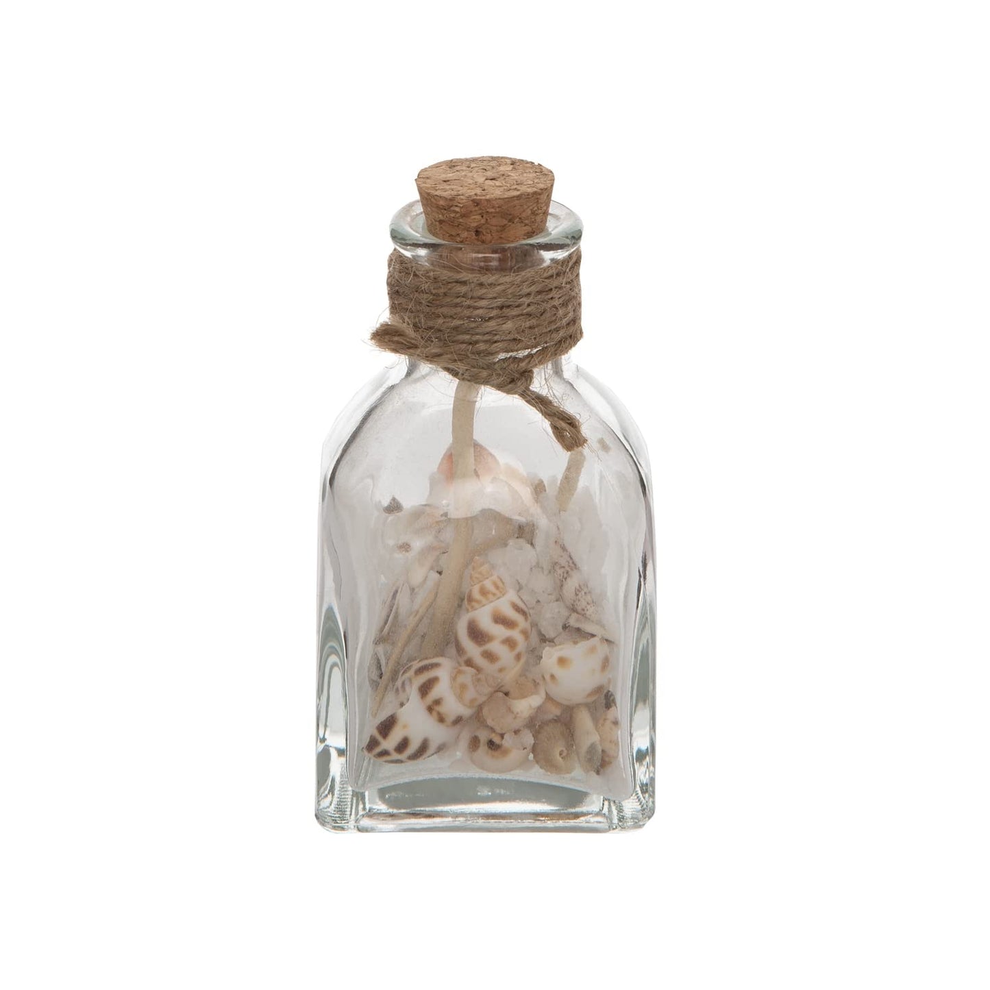 Beachcombers Glass Bottle with Shell White Rock and Wood, 3.65-inch Height