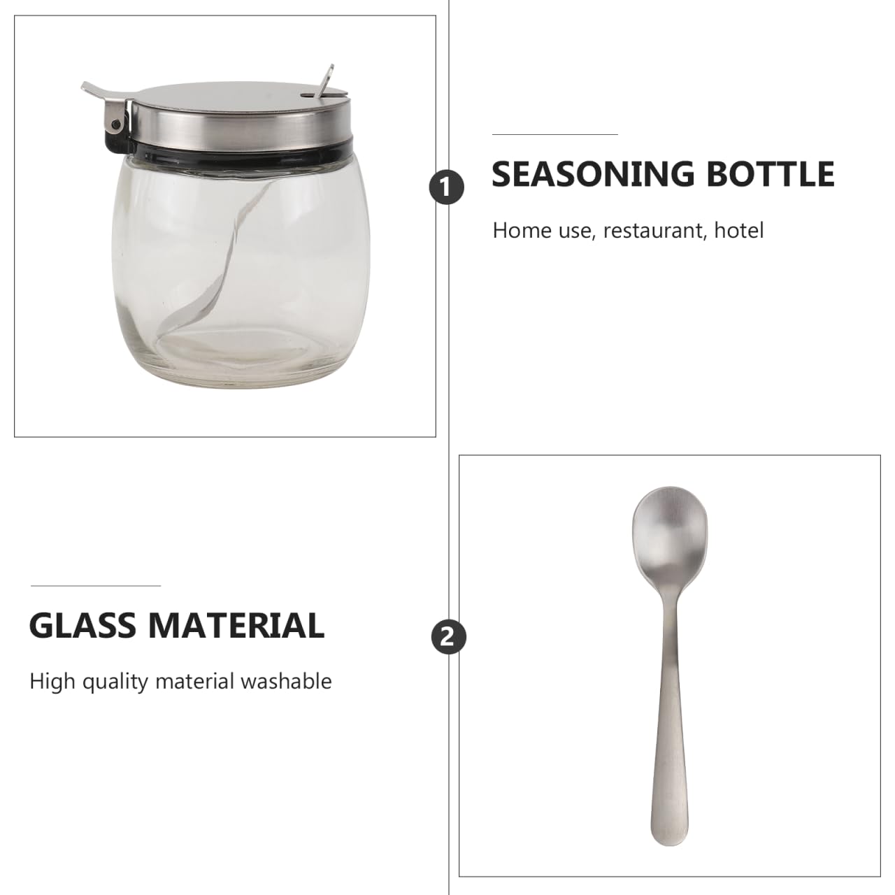 SHOWERORO Spice Jars with Spoon 2-Pack 2.75X2.75X3.14In Glass Round Condiment Containers with Lids for Kitchen Countertop Seasoning Storage and Organization