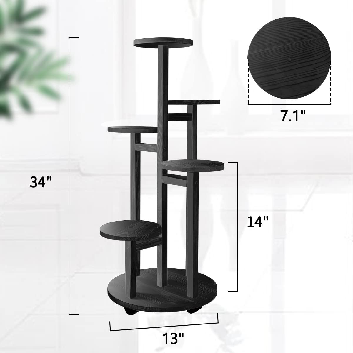 GEEBOBO 5 Tiered Tall Plant Stand for Indoor, Wood Plant Shelf Corner Display Rack, Multi-tier Planter Pot Holder Flower Stand for Living Room Balcony Garden Patio (Black)