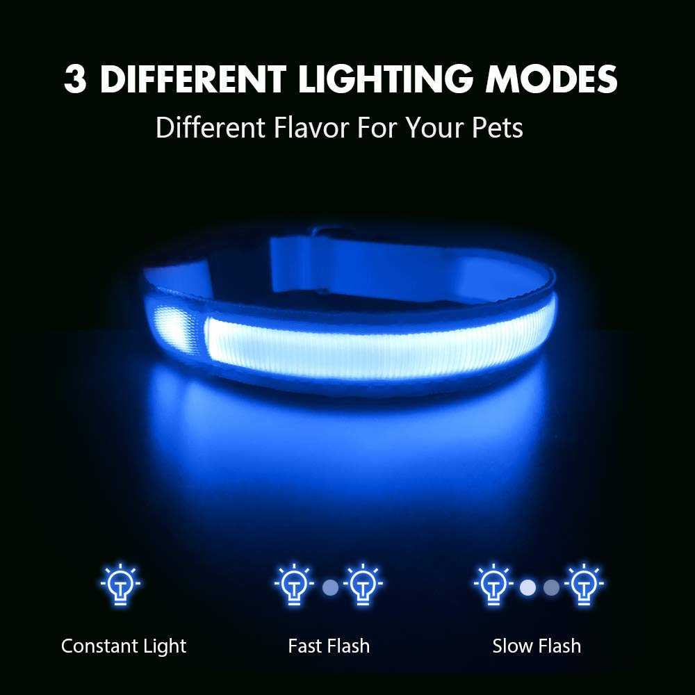 MASBRILL Light Up Dog Collar, LED Dog Collar Lights for the Dark, Rechargeable and Waterproof Flashing Dog Collars with 3 Glowing Modes, Adjustable Pet Collar for Small/Medium/Large Dog(Blue M)