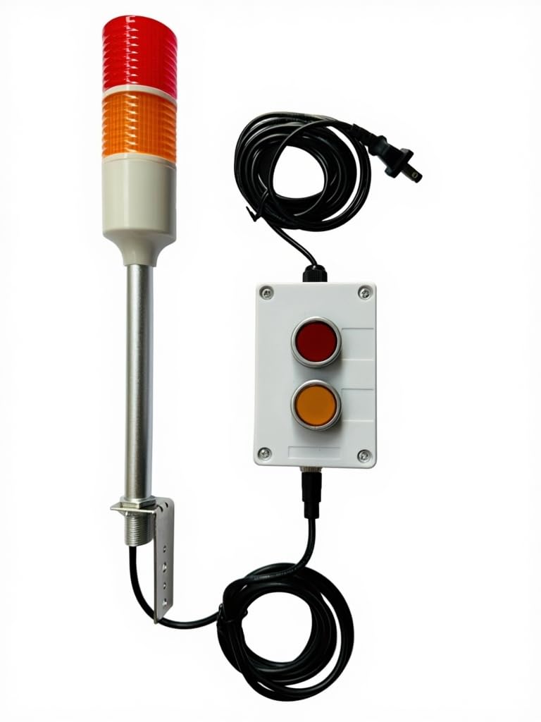 XUNDE LED Tower Lights 2 Stack Super Bright Red/Yellow Signal Lamp ON/Off Switch Industrial Adapter Andon Light Extension Cord,US Plug