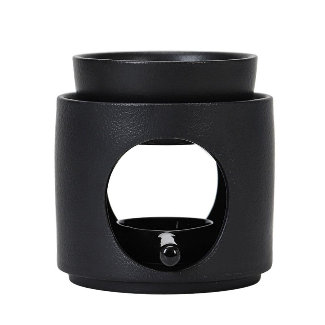 Warmself Hand Made Large Capacity Essential Oil Burner Wax Melt Burners, Aromatherapy Aroma Burner Ceramic Oil Diffuser Candle Tealight Holder Home Bedroom Decor-Black
