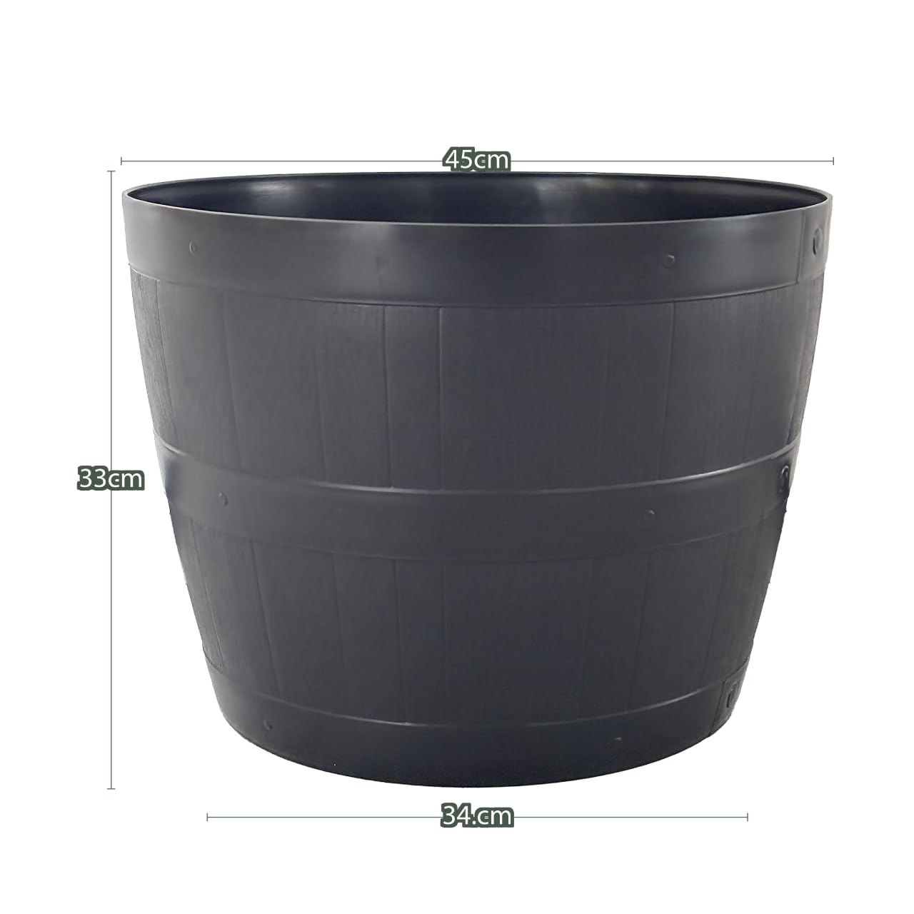 Straame Plant Pot Tub, 50 Liters Gardening Flower Pots - Indoor Or Outdoor Planter - For Multi-Purpose - Makes Your Living Space Bloom (Black Barrel Plantar Large- 45x33x34 cm)