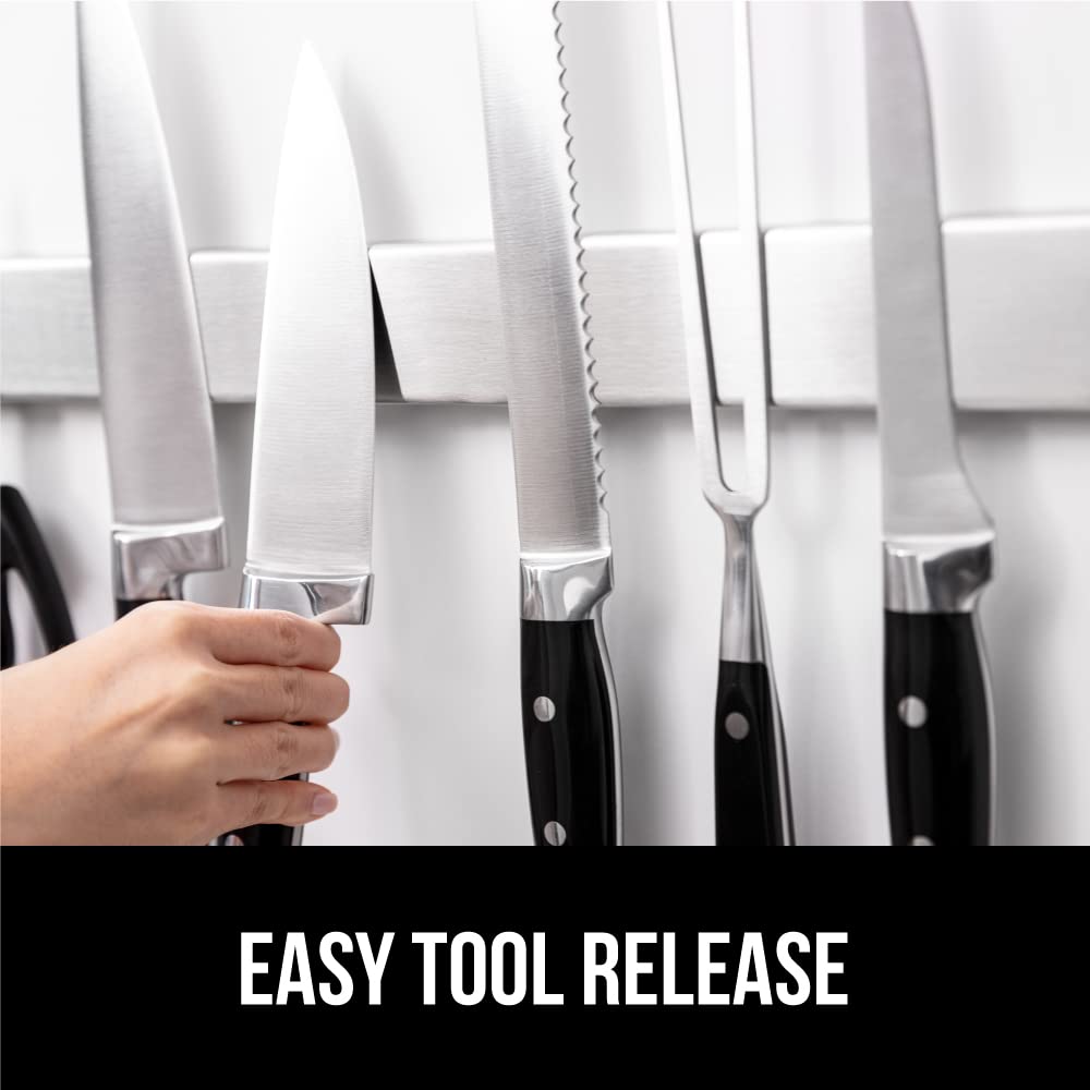 GORILLA GRIP Stainless Steel Magnetic Knife Holder for Wall, Multi-Purpose Magnet Bar for Knives, Tools, Art Supplies, Heavy Duty Strip Holds Up to 6 lbs, Kitchen Organizer, Drilling Required, 10 Inch