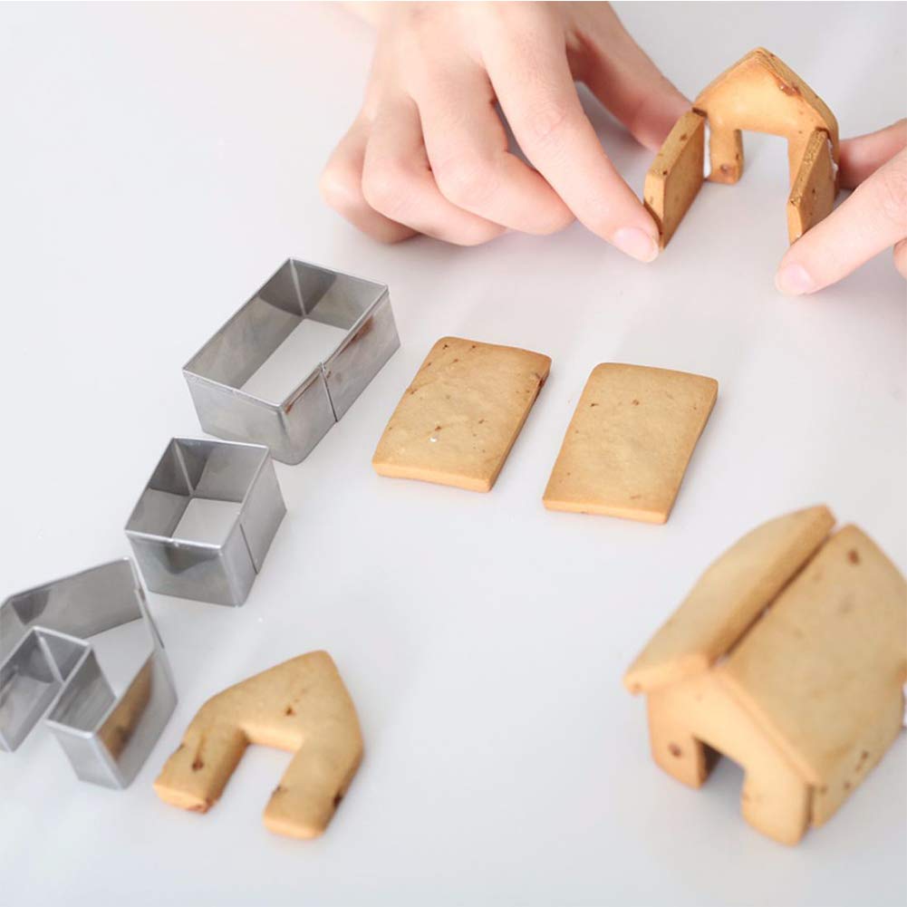 SIENON Gingerbread House Cookie Cutter Set 3pcs, 3D Stainless Steel Mini Christmas House Cookie Cutter Kit, Ginger bread Biscuit Cookie Mold Mug Topper, Xmas Holiday DIY Baking Tools