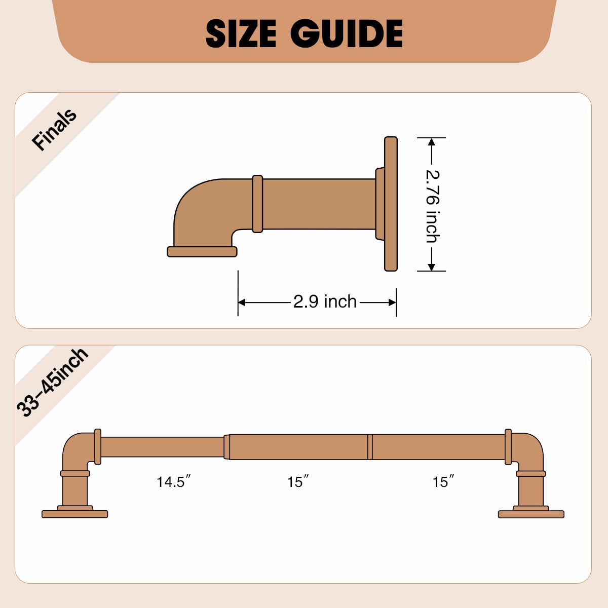 1 Inch Industrial Curtain Rods for Windows 28 to 48 Inches, Blackout Wrap Around Curtain Rod, for Indoor and Outdoor, Simple Design, 33 to 45 Inches, Black