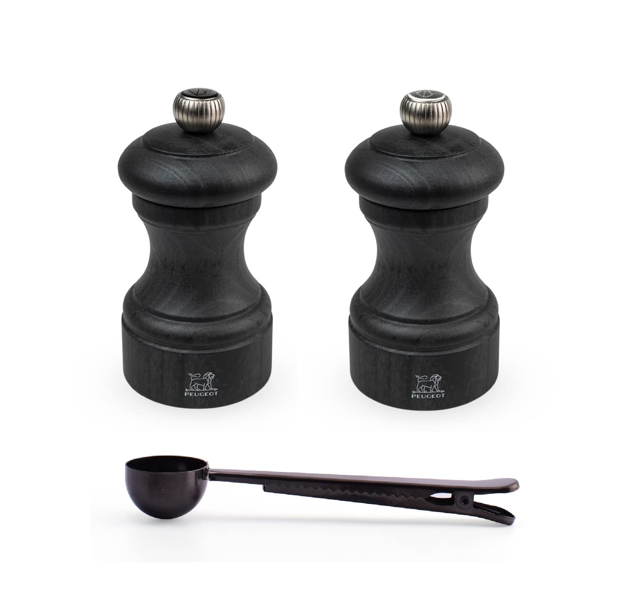 Peugeot - Bistro Manual Salt & Pepper Mill Gift Set - Classic Adjustable Grinder - Beechwood, With Stainless Steel Spice Scoop/Bag Clip (Salt & Pepper Mill Set)