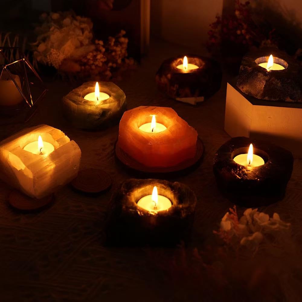 Natural Rose Quartz Candle Holder - Unique Handcrafted Design,Fits Standard Tealights, Creates a Cozy Romantic Ambiance and Energy