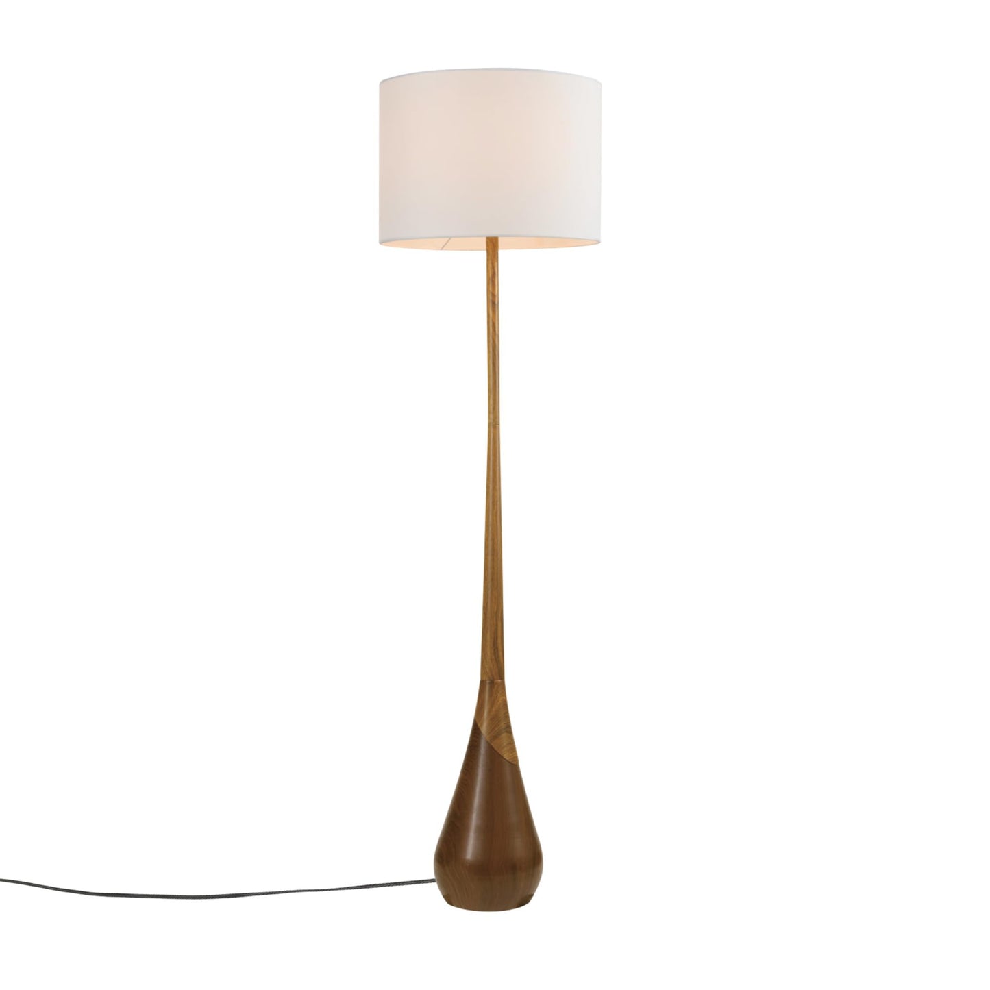 GLOBE Electric Novogratz x Harrington 65" Floor Lamp, 2-Tone Faux Wood Base, White Fabric Shade, Socket Rotary Switch 67225
