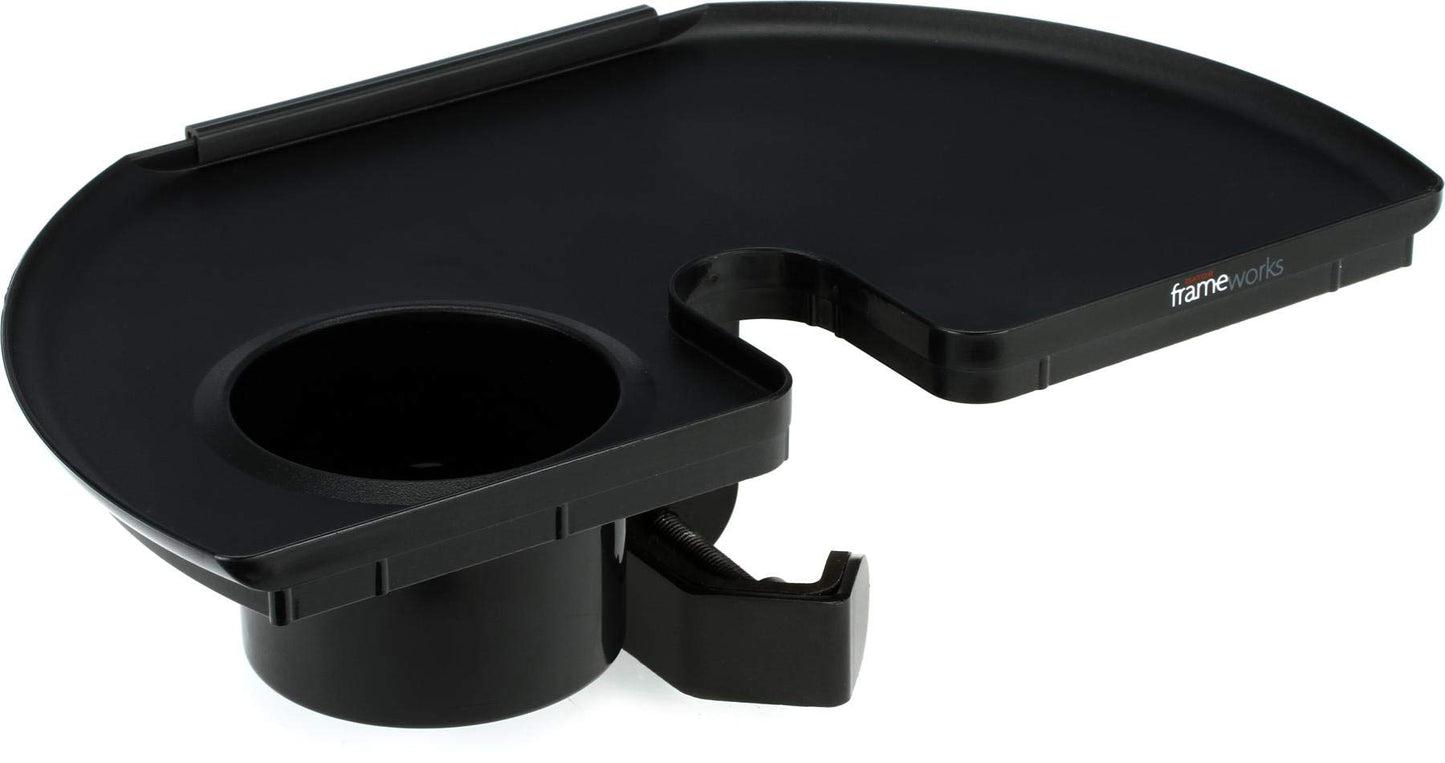Gator Frameworks Microphone Stand Accessory Tray with Drink Holder and Guitar Pick Tab, 12" x 7" (GFW-MIC-ACCTRAY)